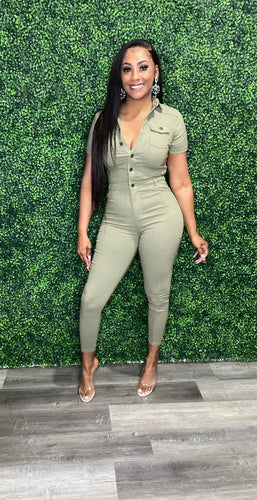 Olive Denim Jumpsuit